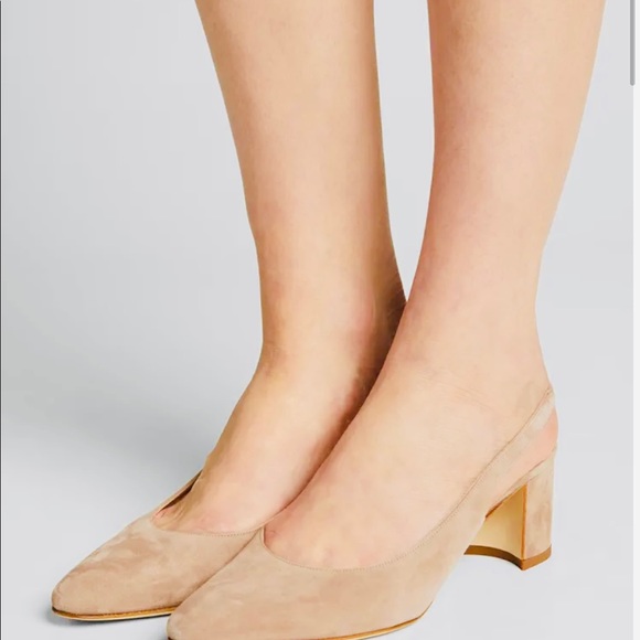 π‘MANOLO Allurasa slingback nude/cream suede, 2β stacked heel SZ 7. - Picture 4 of 14